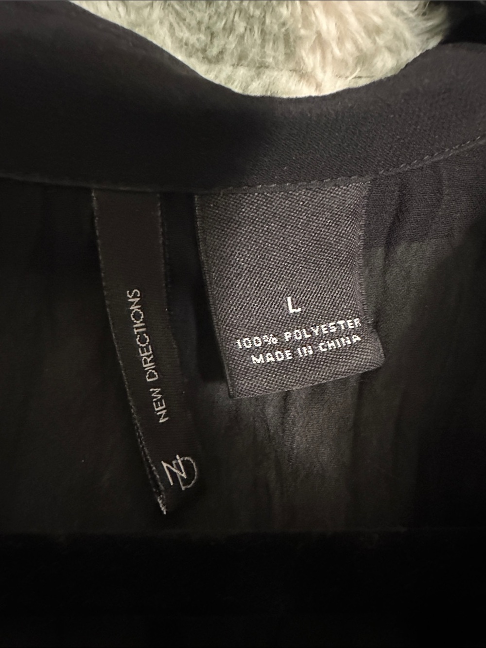 New Directions Goth Black Sheer Pleated Button-Front Blouse - Picture 2 of 6